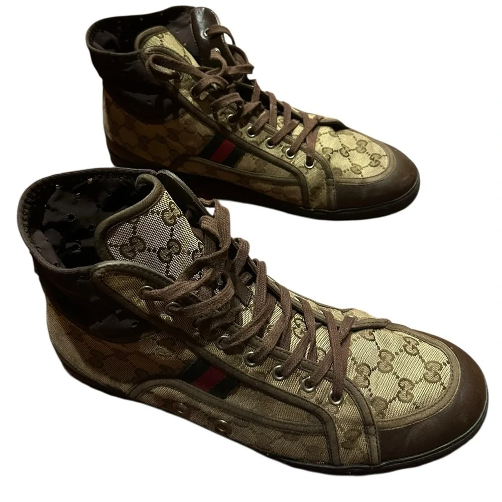 Gucci Men's Tan and Brown High-Top Sneakers size 10G